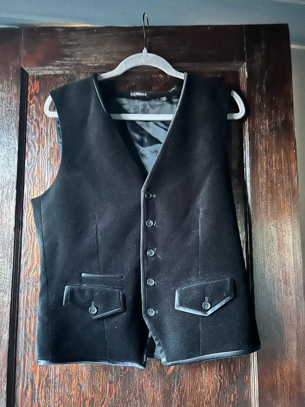 Express Black Velvet Vest with Satin Piping Size Small 2011